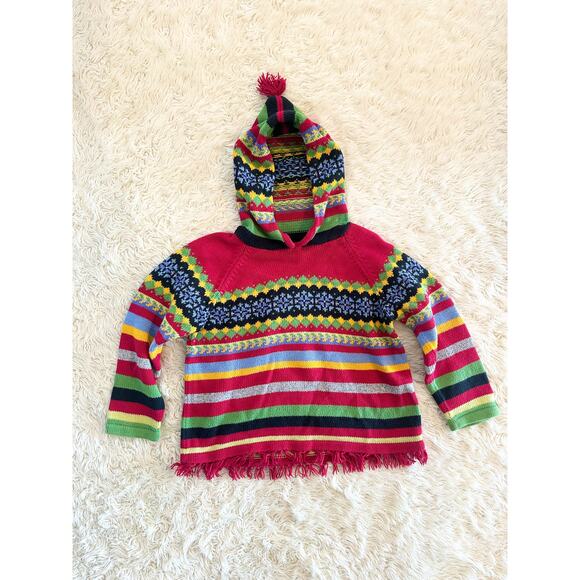 Hanna Andersson Christmas Holiday Hooded Tassel Sweater size 120 6/7 - Picture 1 of 10